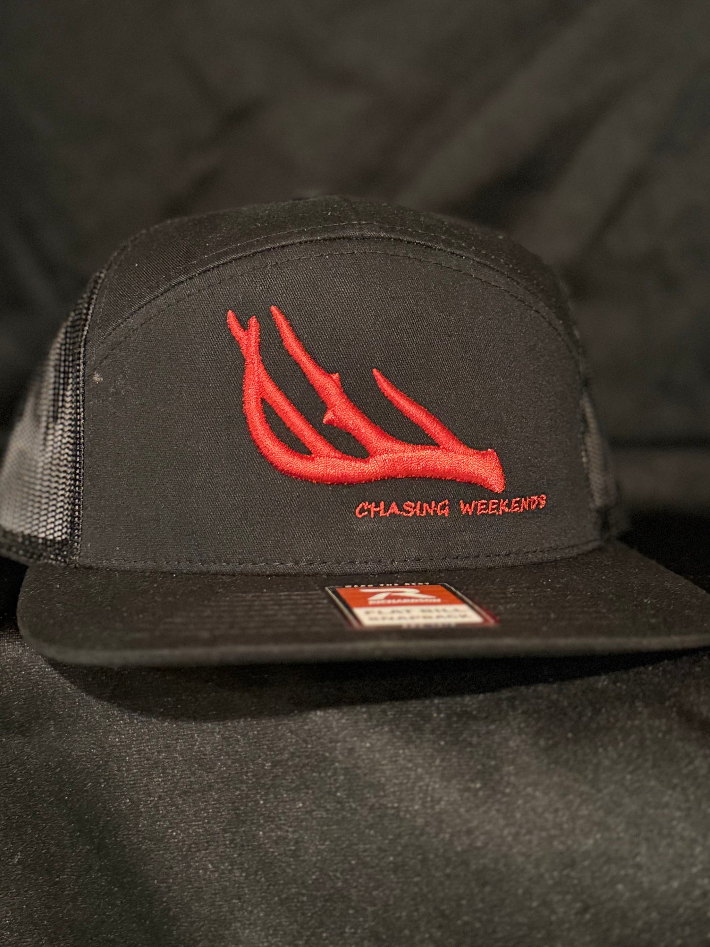 CW Horn Hat-Black 7 Panel