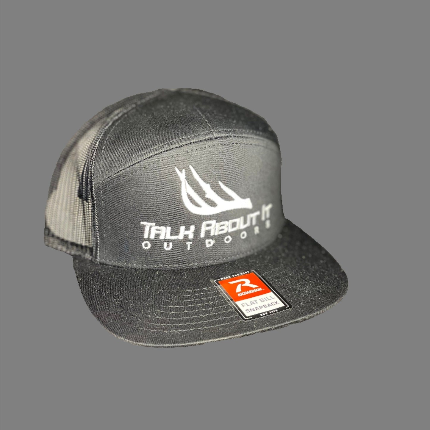 Black Solid 7 Panel Deer Horn Logo Hat