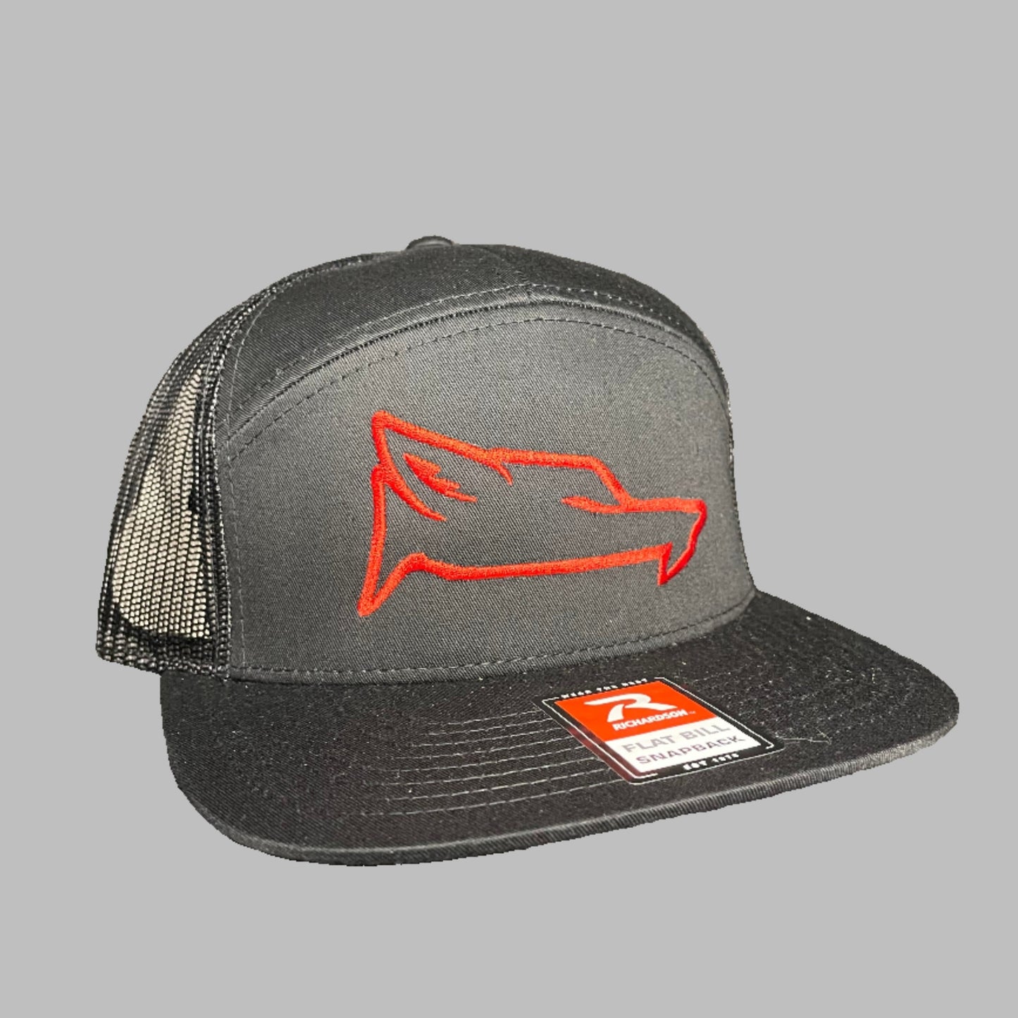 Black 7 Panel Hat With Coyote Logo